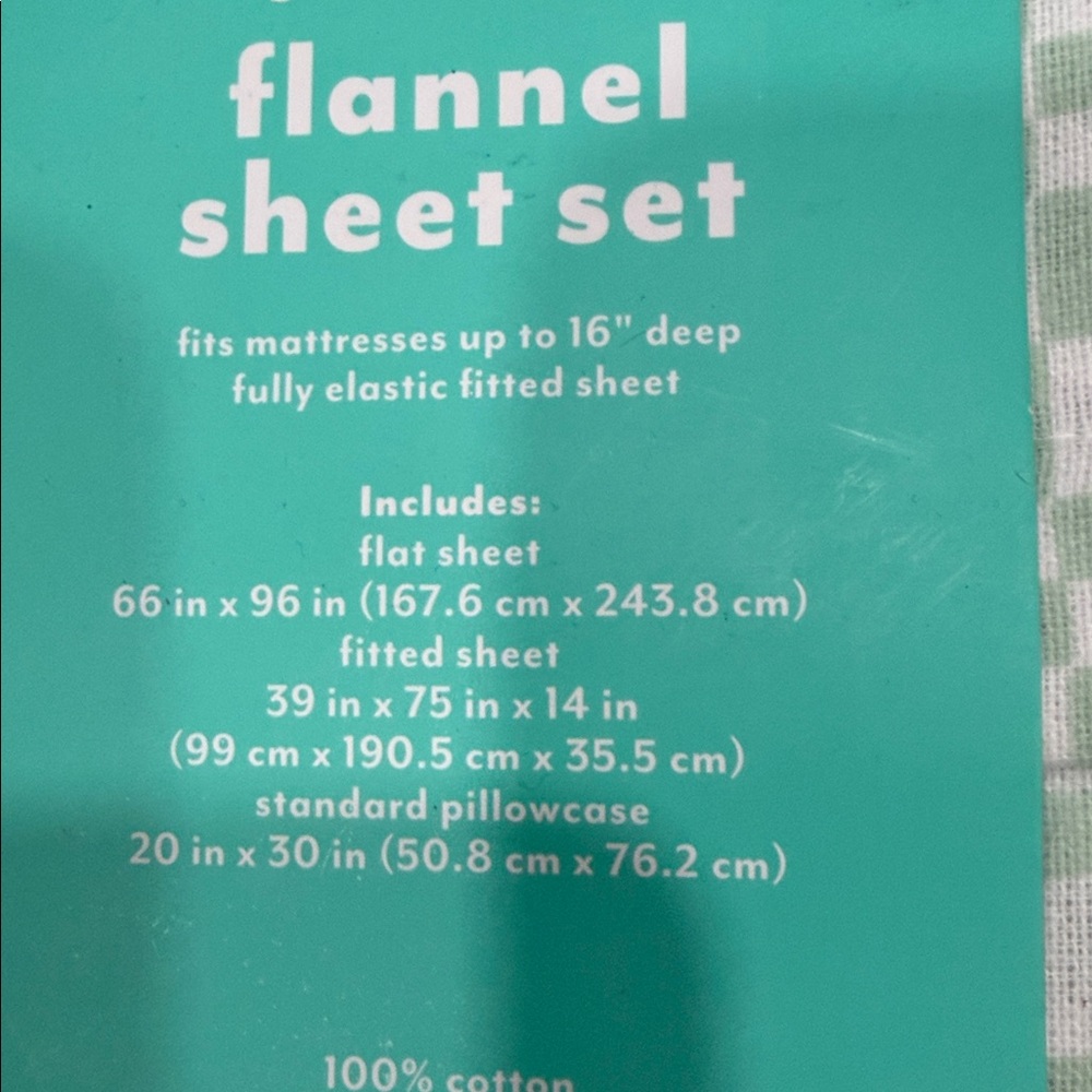 PILLOWFORT NWT Flannel Green Check Sheet Set - Twin - Picture 4 of 5